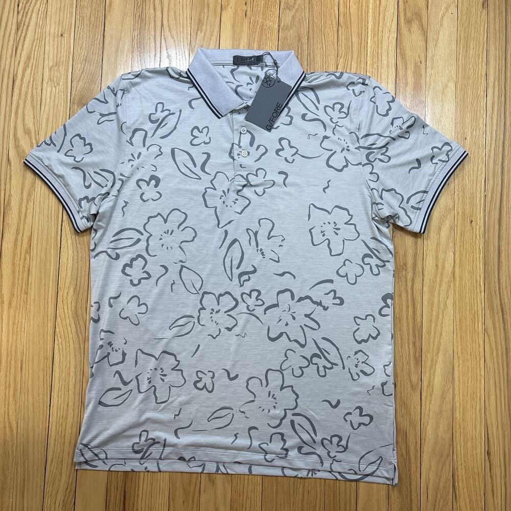 G/FORE Men’s 2XL Floral Watercolor Tech Jersey Slim Fit Golf Polo Grey Men's - Picture 2 of 13